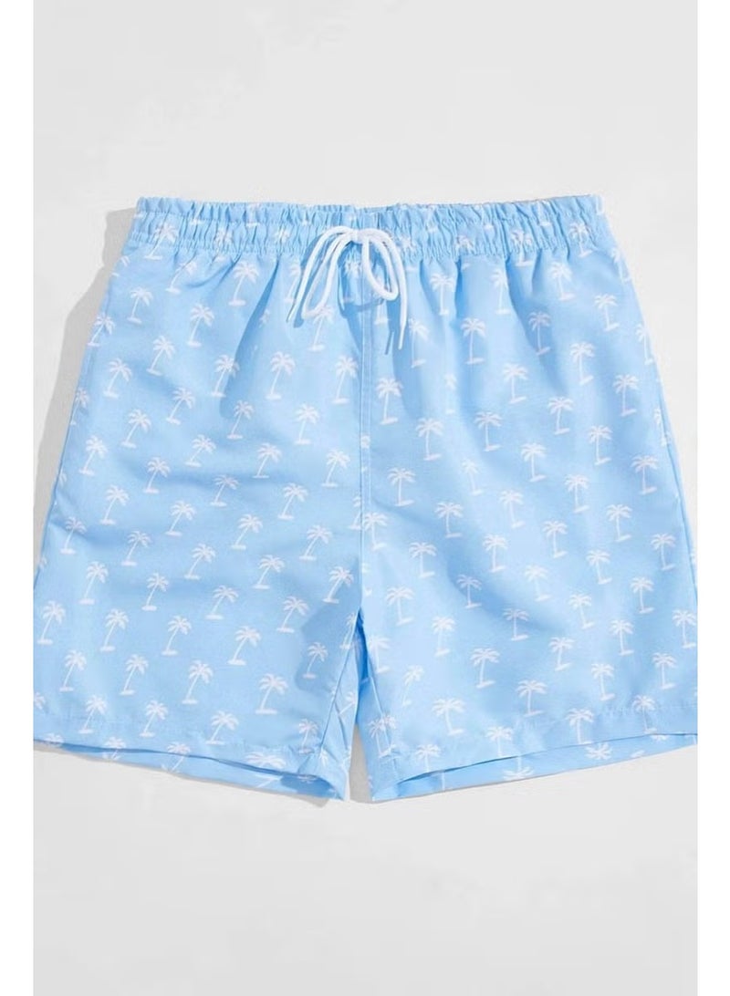 Angelsin Men's Basic Standard Size Stylish Palm Printed Swimsuit with Pocket Swim Shorts - Image 3